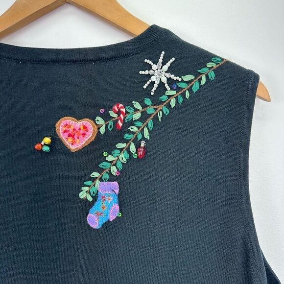 Marisa Christina Women’s Beaded Embroidered Decorated Holiday Tree Vest - Picture 8 of 12